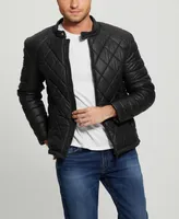 Guess Men's Stretch Faux Leather Biker Collar Jacket