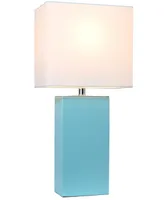 Lalia Home Lexington 21" Leather Base Modern Decor Bedside Table Lamp with White Rectangular Fabric Shade