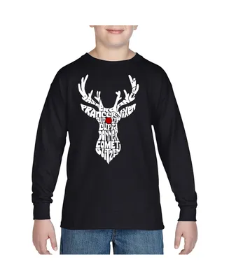 Boy's Word Child Art Long Sleeve T-shirt - Santa's Reindeer
