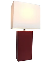 Lalia Home Lexington 21" Leather Base Modern Decor Bedside Table Lamp with White Rectangular Fabric Shade