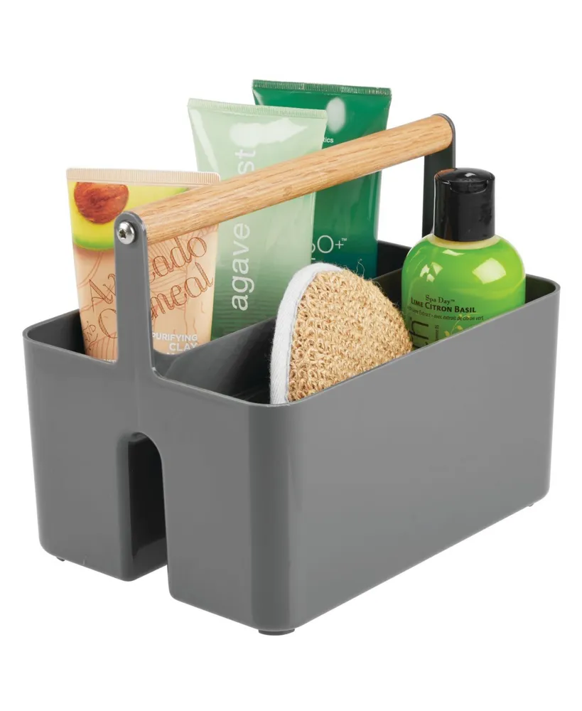 mDesign Plastic Divided Shower Caddy Organizer, Bamboo Handle