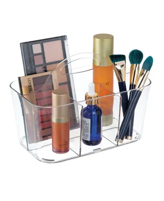 mDesign Small Plastic Divided Cosmetic Storage Organizer Caddy Tote Bin - Clear