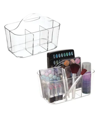 mDesign Small Plastic Divided Cosmetic Storage Organizer Caddy, 2 Pack - Clear