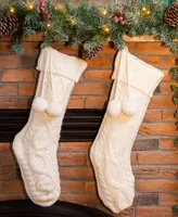 Glitzhome 2 Pack 24" L Knitted Polyester Christmas Stocking with Pom Pom Ball