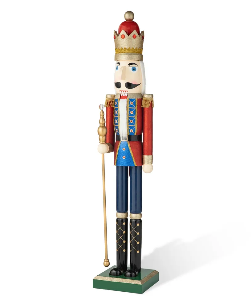 Glitzhome 54" H Wooden Christmas Glitter King Nutcracker