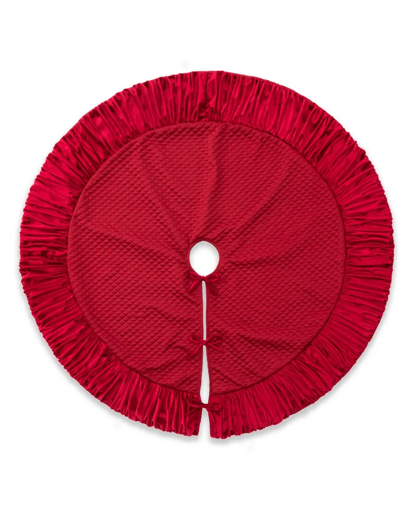 Glitzhome 48''D Deluxe Velvet Ruffled Christmas Tree Skirt