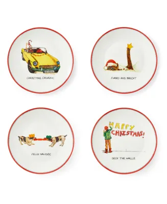 Kit Kemp for Spode Christmas Doodles Tidbit Plates 4 Piece, Service for 4
