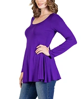 24seven Comfort Apparel Women's Long Sleeve Swing Style Flare Tunic Top