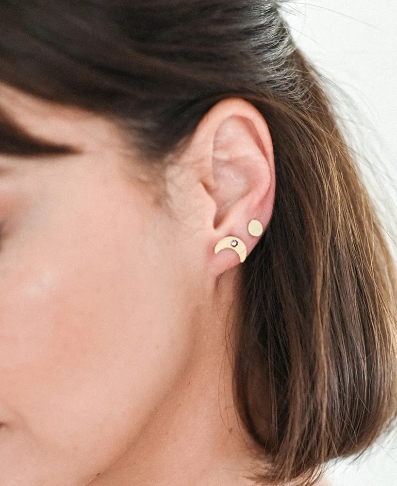 Matr Boomie Ruchi Crescent Moon Tiny Dot Gold Stud Earrings Set of 2