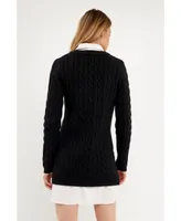 English Factory Women's Mixed Media Cable Knit Sweater Dress