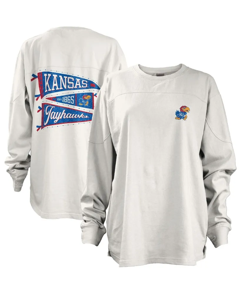 Women's Pressbox White Kansas Jayhawks Pennant Stack Oversized Long Sleeve T-shirt