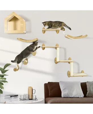 PawHut Unique Cat Tree Made From Cat Shelves with 10 Levels for More Height, Wall
