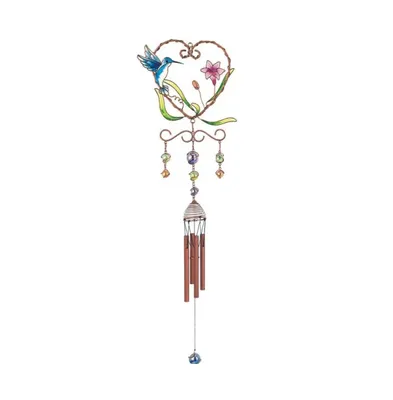 Fc Design 33" Long Blue Hummingbird with Flower Heart Shaped Wind Chime Home Decor Perfect Gift for House Warming, Holidays and Birthdays