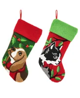 Glitzhome 20.5" L Hooked Stocking, Dog Cat, Set of 2