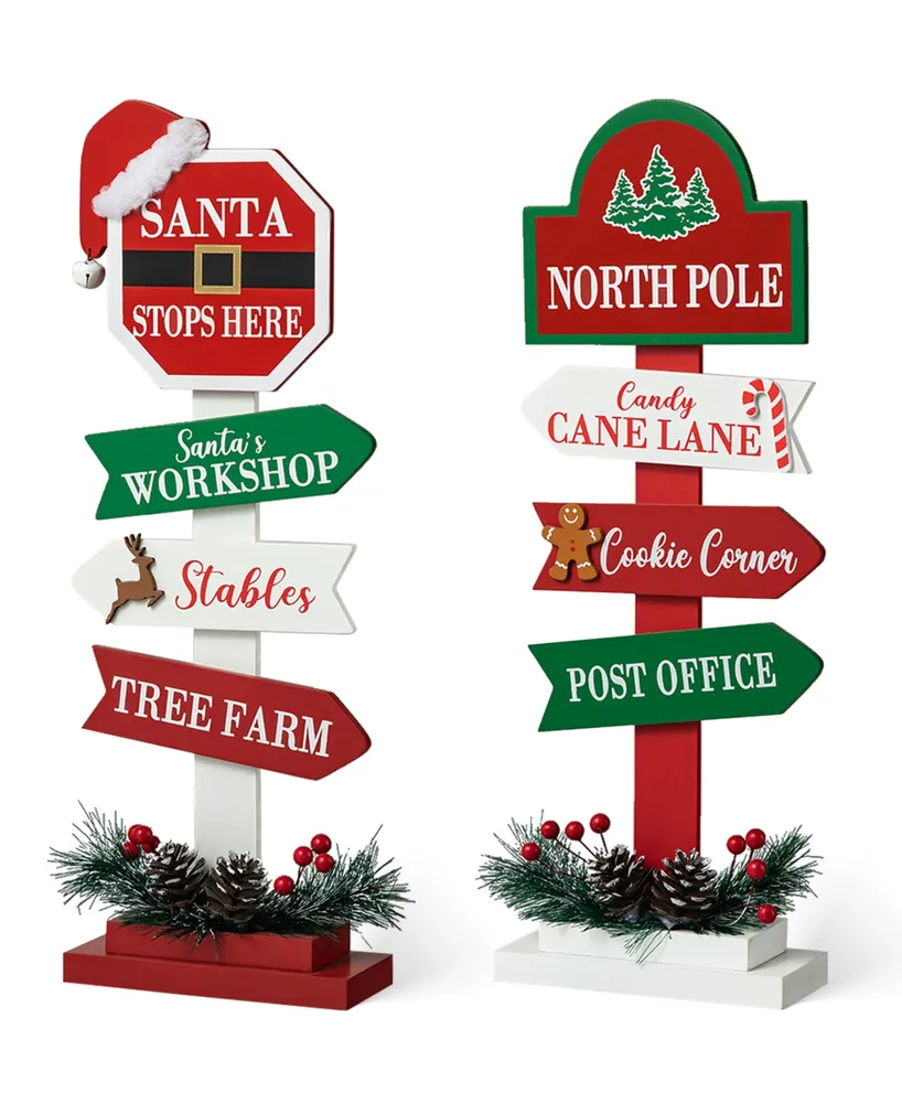 Glitzhome 16.5" H Set of 2 Christmas Wooden Sign Table Decor