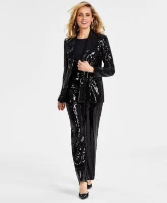 I.N.C. International Concepts Sequined Blazer Layering Camisole Top Sequined Straight Leg Pants Created For Macys