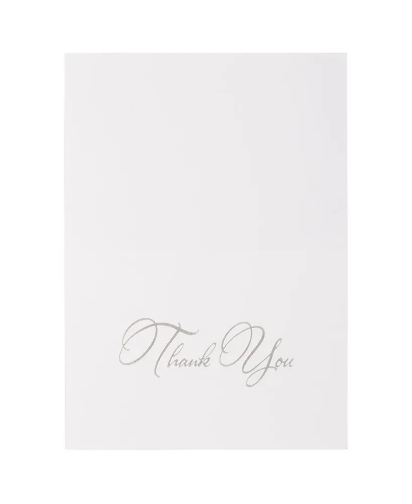 Jam Paper Thank You Card Sets - Silver-Tone Script Cards with Navy Blue Envelopes - 25 Cards and Envelopes