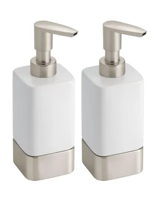 mDesign Square Ceramic Bathroom Soap Dispenser - 2 Pack - White/Matte Satin