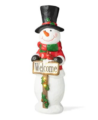 Glitzhome 29.25" H Christmas Resin Snowman Porch Decor Includes 8 Warm Lights with Timer