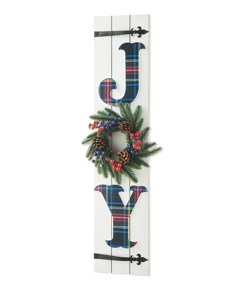 Glitzhome 36" H Wood Plaid "Joy" Porch Decor with Wreath