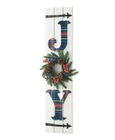 Glitzhome 36" H Wood Plaid "Joy" Porch Decor with Wreath