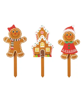 Glitzhome Wooden Gingerbread Man Yard Stake, Set of 3