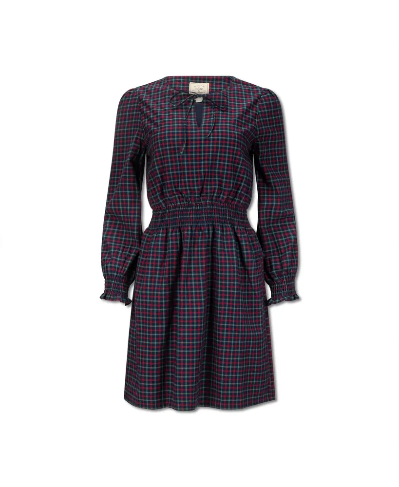 Hope & Henry Women's Long Sleeve Smocked Waist Keyhole Dress