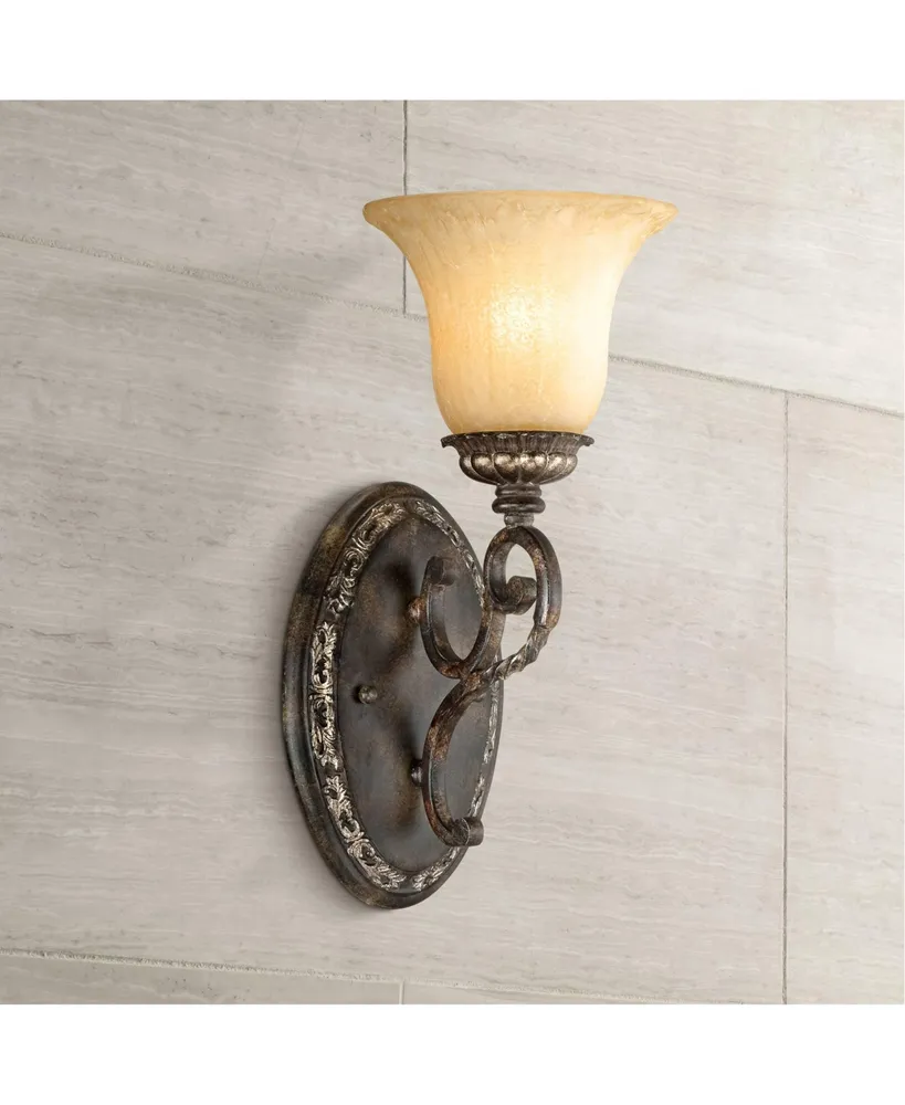 John Timberland San Marino Wall Sconce Lighting Roman Bronze Antique Gold Hardwired 14.5" High Fixture Cream Scavo Glass for Bedroom Bathroom Bedside