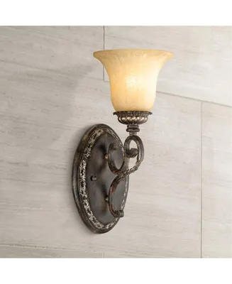 San Marino Wall Sconce Lighting Roman Bronze Antique Gold Hardwired 14.5" High Fixture Cream Scavo Glass for Bedroom Bathroom Bedside Living Room Home