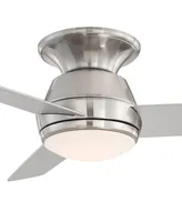 44" Marbella Breeze Modern Low Profile Hugger Indoor Ceiling Fan with Light Led Remote Control Brushed Nickel Opal Glass for House Bedroom Living Room