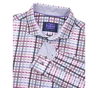 Michelsons of London Men's Regular-Fit Dobby Plaid Dress Shirt