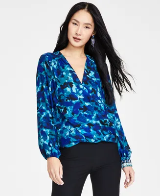 I.n.c. International Concepts Petite Printed Surplice V-Neck Blouse, Created for Macy's