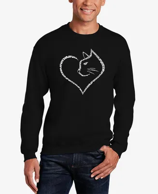 La Pop Art Men's Cat Heart Word Crewneck Sweatshirt