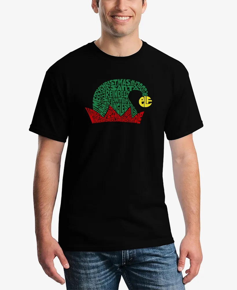 La Pop Art Men's Christmas Elf Hat Printed Word T-shirt