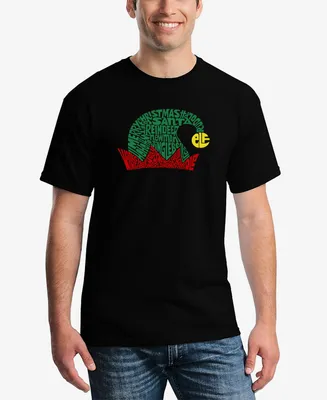 La Pop Art Men's Christmas Elf Hat Printed Word T-shirt