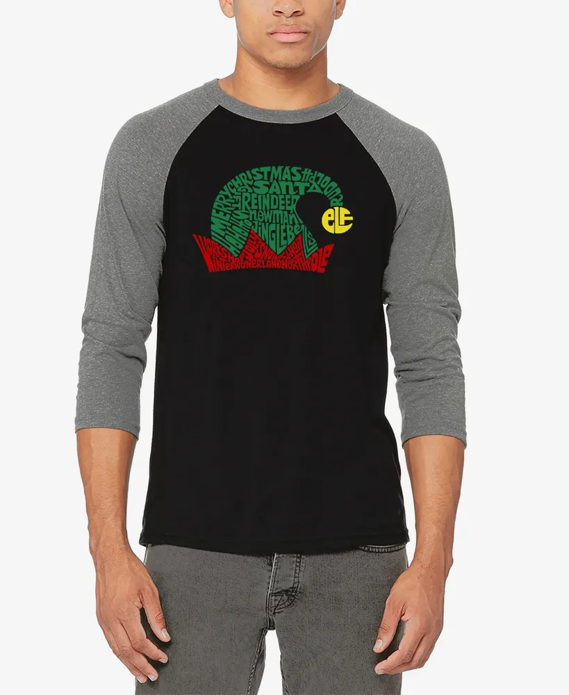 La Pop Art Men's Christmas Elf Hat Raglan Baseball Word T-shirt