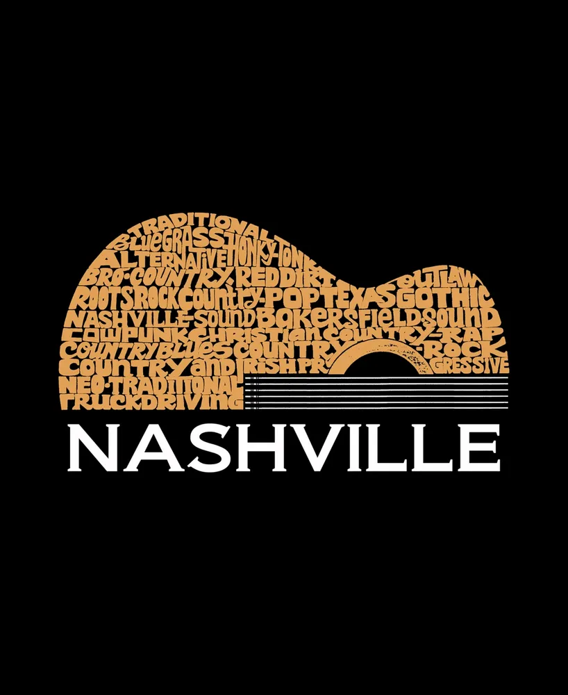 La Pop Art Men's Nashville Guitar Printed Word T-shirt