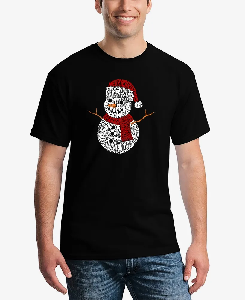 La Pop Art Men's Christmas Snowman Printed Word T-shirt