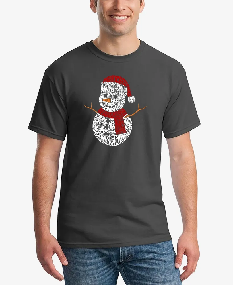 La Pop Art Men's Christmas Snowman Printed Word T-shirt