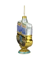 5" Gold-tone and Blue Menorah Glass Hanukkah Ornament