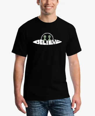 La Pop Art Men's Believe Ufo Printed Word T-shirt