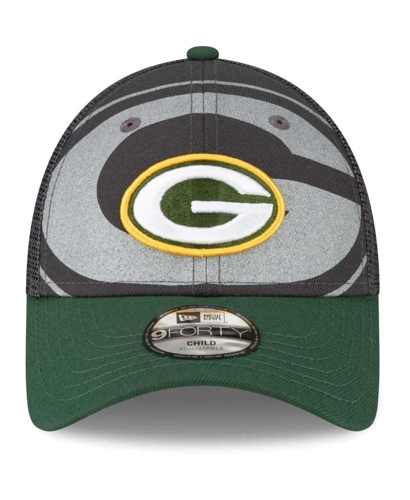 Big Boys and Girls New Era Graphite Green Bay Packers Reflect 9FORTY Adjustable Hat