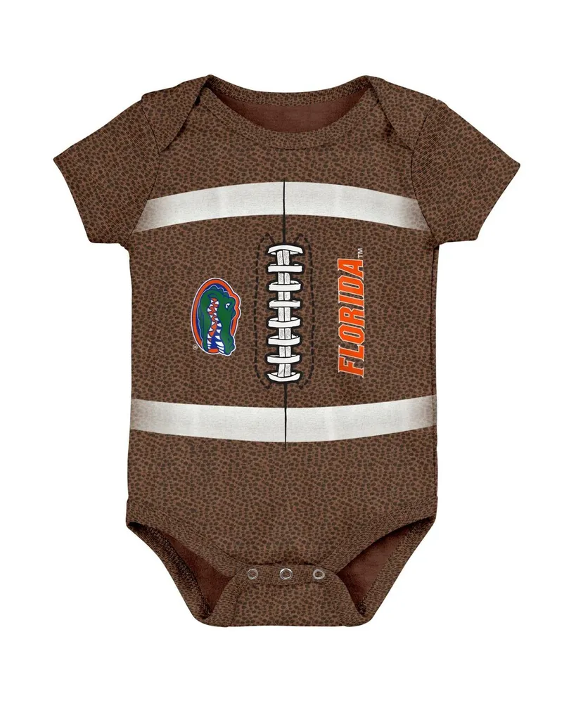 Newborn and Infant Boys Girls Brown Florida Gators Catch Me Football Bodysuit