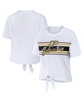 Women's Wear by Erin Andrews White Purdue Boilermakers Striped Front Knot Cropped T-shirt