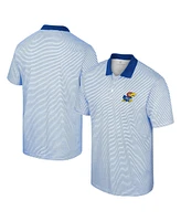 Men's Colosseum White, Royal Kansas Jayhawks Print Stripe Polo Shirt