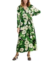 Anne Klein Women's Floral V-Neck Faux-Wrap Maxi Dress