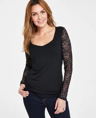 I.n.c. International Concepts Women's Lace-Sleeve Top, Created for Macy's
