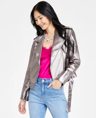 I.n.c. International Concepts Women's Metallic Moto Jacket, Created for Macy's