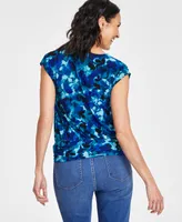 I.n.c. International Concepts Petite Printed Shirred-Shoulder Cap-Sleeve Top, Created for Macy's
