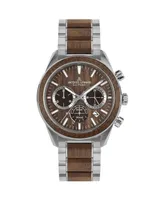 Jacques Lemans Men's Eco Power Watch with Solid Stainless Steel / Wood Inlay Strap, Chronograph 1-2115